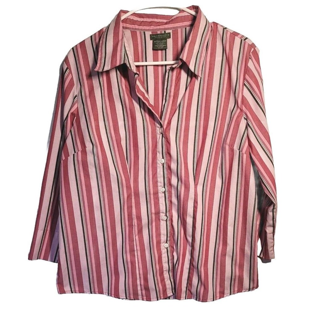 Great Northwest Clothing Co. Women's Pink Striped Button Down Blouse Size XL